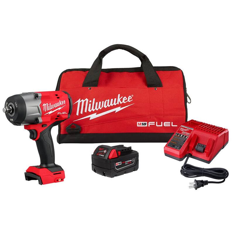 Milwaukee M18 FUEL Llave de impacto inalámbrica sin escobillas de iones de litio de 18V de 1/2 pulgadas con anillo de fricción Kit con una batería de 5.0 Ah y bolsa - 2967-21B