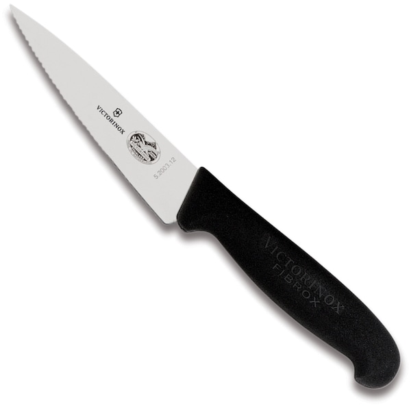 Swiss Army Brands Victorinox 40556 Kitchen Fibrox Pro Blk Chef'S - Serrated, 5In Mini-Blade, 10.25In Width At Handle - VIC-5.2033.12