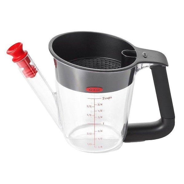Oxo International Good Grips Fat Separator, 1 pt Capacity, 5.3 in L, 3 in W, 9 in H, Plastic/Silicone, Clear - 11273100