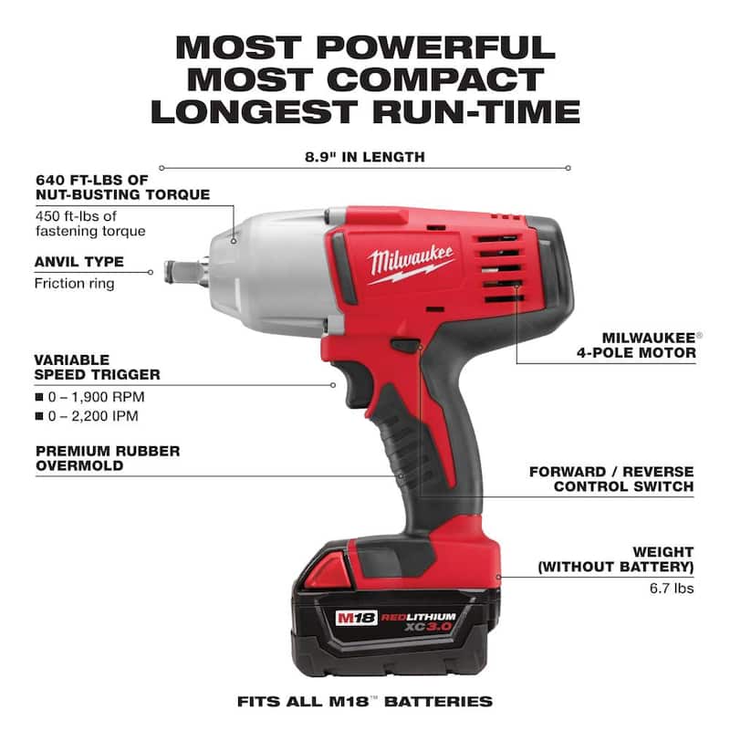 Herramientas inalámbricas Milwaukee M18/M12 12/18V de iones de litio 3/8 in. Trinquete y 1/2 in. Llave de impacto con anillo de fricción Combo Kit - 2663-22RH.