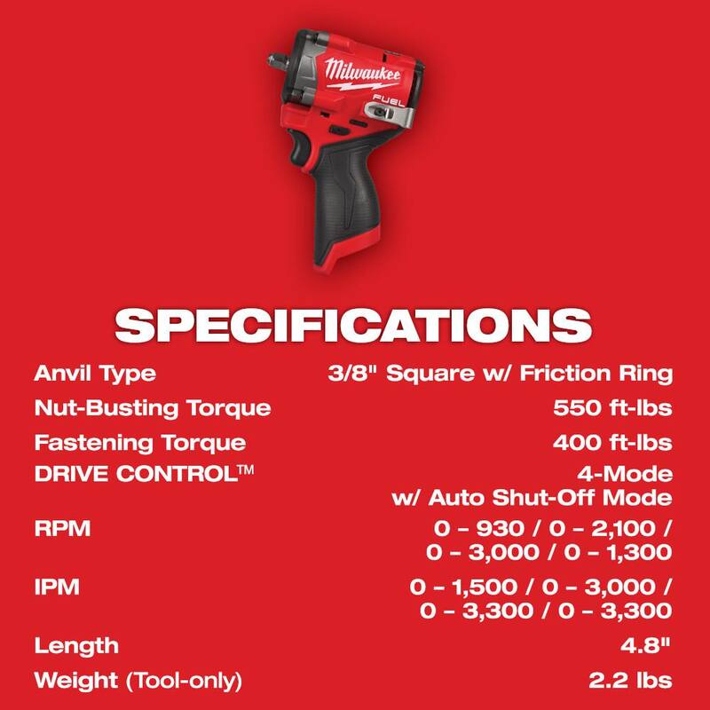 Llave de impacto inalámbrica Milwaukee M12 FUEL 12V de 3/8 pulgadas sin escobillas de litio (solo herramienta) - 2562-20