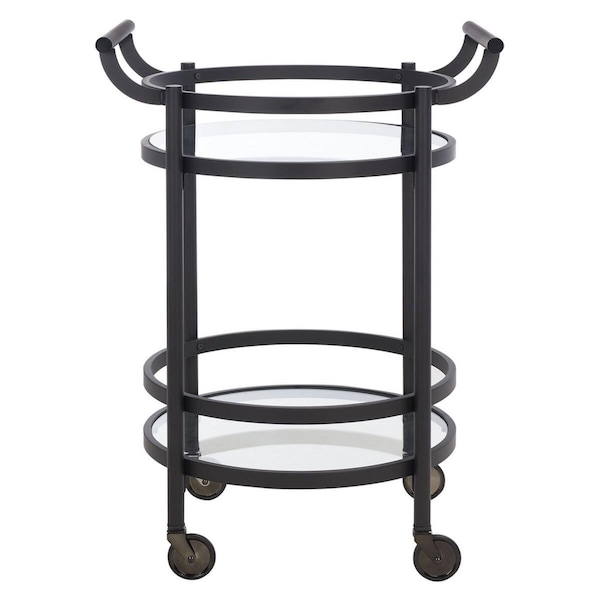 Safavieh 23.8 x 19.9 x 34 in. Sienna 2-Tier Round Bar Cart with Matte Black Body & Glass - BCT8001E