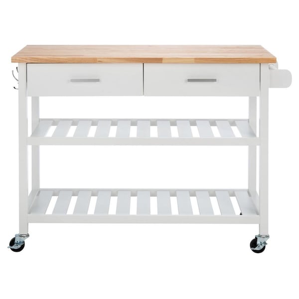 Safavieh Kiko 2 Drawer 2 Shelf Kitchen Cart, White & Natural - KCH8704A