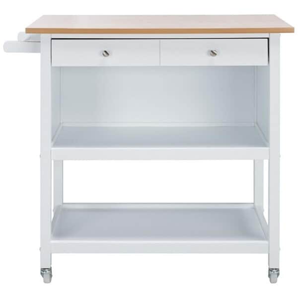 Safavieh Daley 2 Drawer 3 Shelf Kitchen Cart, Natural & White - KCH1402B