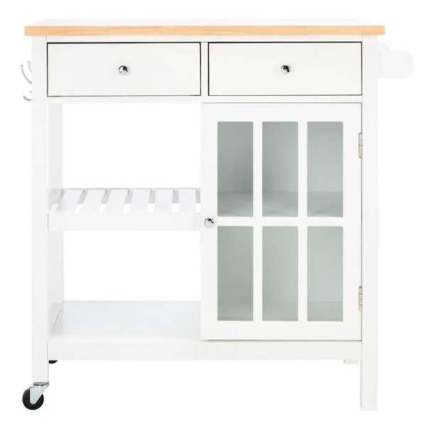 Safavieh Locklyn 1 Door 2 Drawer 2 Shelf Kitchen Cart, White & Natural - KCH8703B
