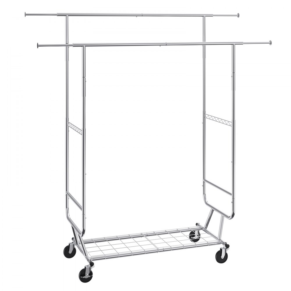 VEVOR Heavy Duty Clothes Rack, Double Hanging Rod Clothing Garment Rack for Hanging Clothes, Adjustable Height and Extendable Length Clothing Rack with Bottom Storage Area, 600 lbs Load Capacity - JYKCYJ4858221BPVDV0