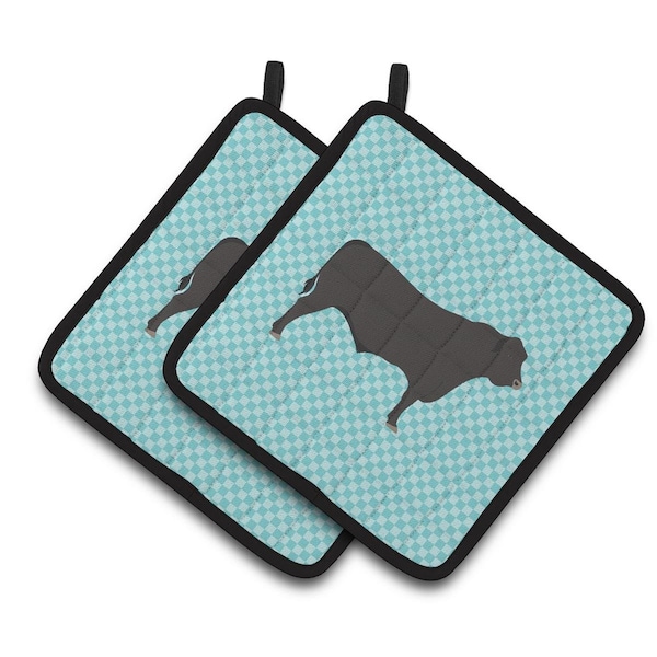 Carolines Treasures Carolines Treasures BB8002PTHD Black Angus Cow Blue Check Pair of Pot Holders - BB8002PTHD