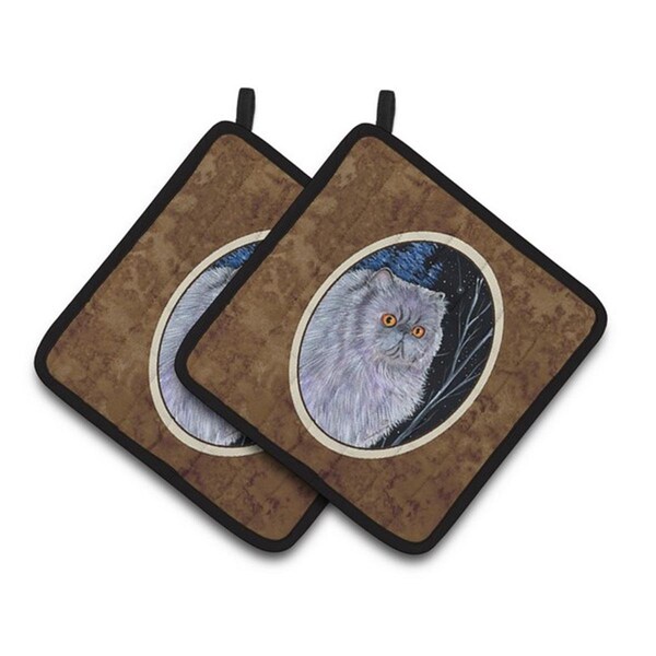 Carolines Treasures Starry Night Cat - Persian Pair of Pot Holders, 7.5 x 3 x 7.5 in. - SS8402PTHD