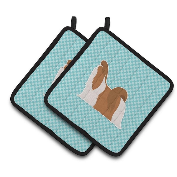 Carolines Treasures Shih Tzu Checkerboard Blue Pair of Pot Holders - BB3746PTHD