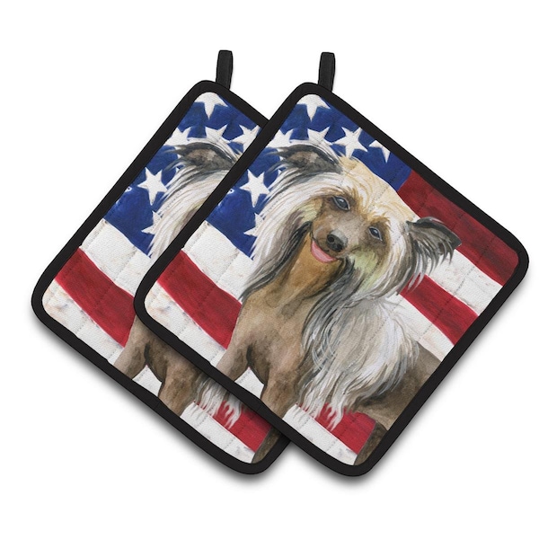 Carolines Treasures Chinese Crested Patriotic Pair of Pot Holders - BB9659PTHD