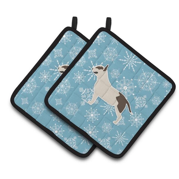 Carolines Treasures Winter Snowflake Bull Terrier Pair of Pot Holders - BB3578PTHD