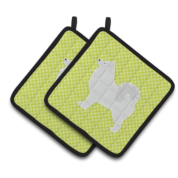Carolines Treasures Samoyed Checkerboard Green Pair of Pot Holders - BB3859PTHD