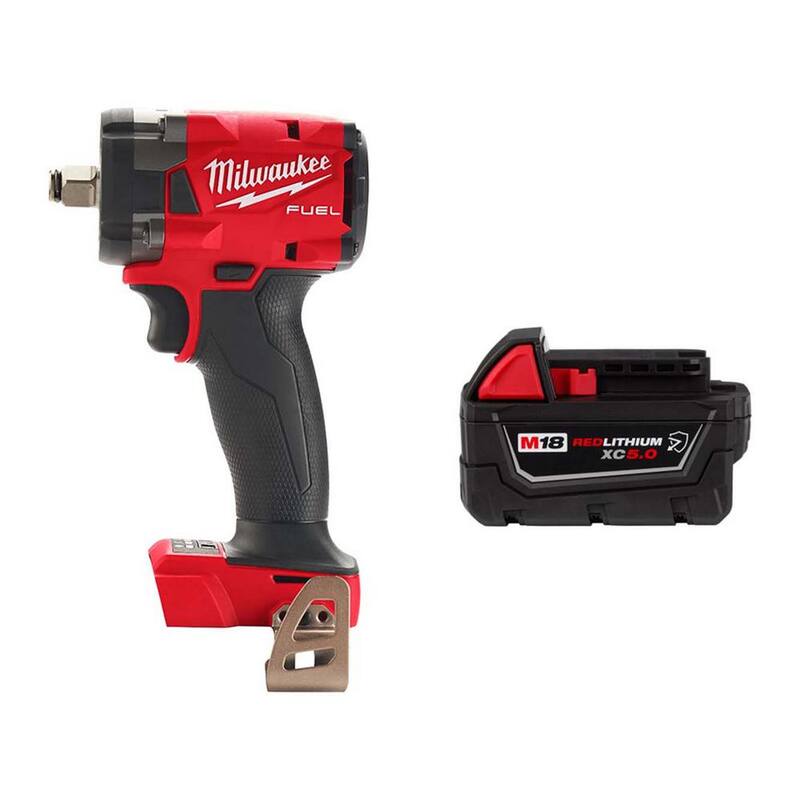 Llave de impacto inalámbrica Milwaukee M18 FUEL GEN-3 de 18V con motor sin escobillas de 1/2 in. y anillo de fricción con batería resistente de 5.0 Ah - 2855-20-48-11-1850R
