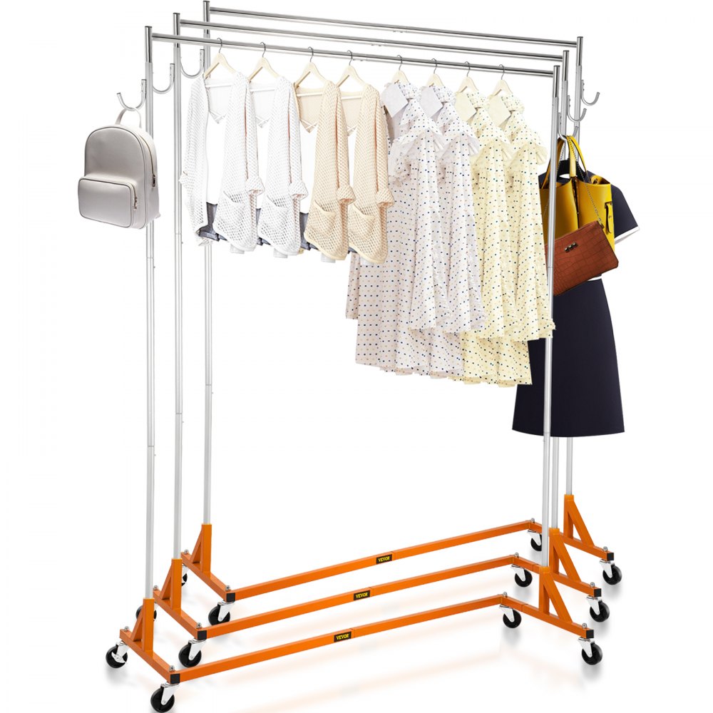 VEVOR Z Rack, Industrial Grade Z Base Garment Rack, Height Adjustable Rolling Z Garment Rack, Sturdy Steel Z Base Clothing Rack w/Lockable Casters, for Home Clothing Store Display Orange (3 Sets) - SYZ60165188135IVBV0