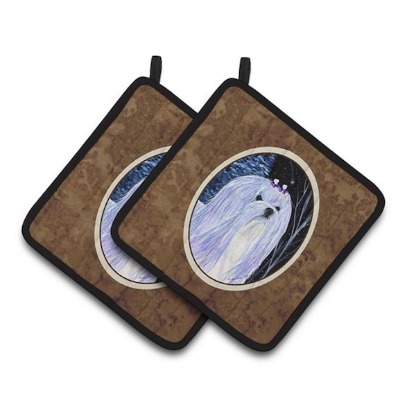 Carolines Treasures Starry Night Maltese Pair of Pot Holders, 7.5 x 3 x 7.5 in. - SS8378PTHD