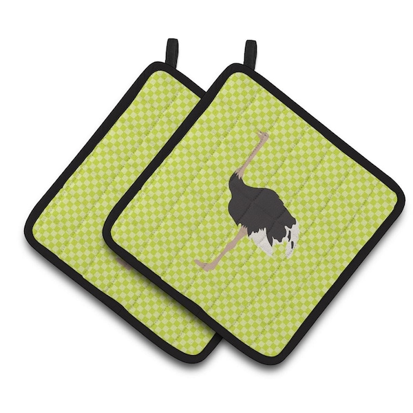 Carolines Treasures Common Ostrich Green Pair of Pot Holders - BB7750PTHD
