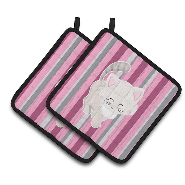 Carolines Treasures Kitten Cat Pink & Gray Pair of Pot Holders - BB6878PTHD