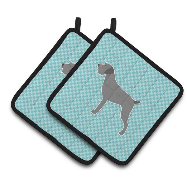 Carolines Treasures German Wirehaired Pointer Checkerboard Blue Pair of Pot Holders - BB3711PTHD