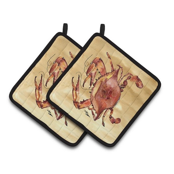 Carolines Treasures Cooked Crab Sandy Beach Pair of Pot Holders, 7.5 x 3 x 7.5 in. - 8154PTHD