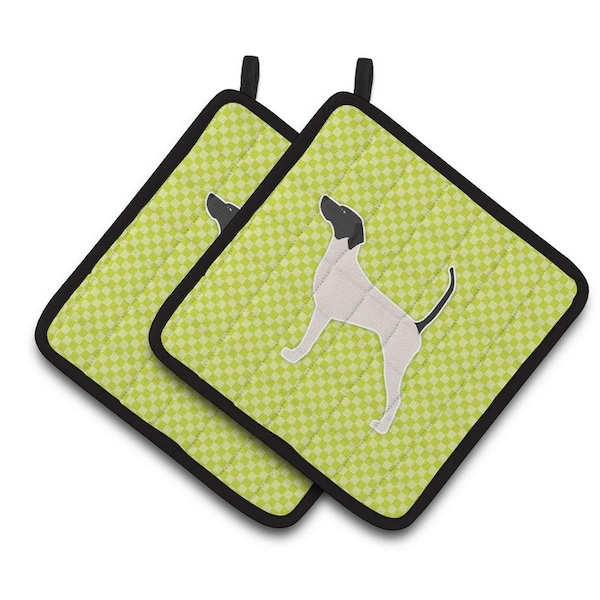 Carolines Treasures English Pointer Checkerboard Green Pair of Pot Holders - BB3795PTHD