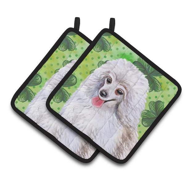Carolines Treasures Medium White Poodle St.Patricks Pair of Pot Holders - BB9857PTHD