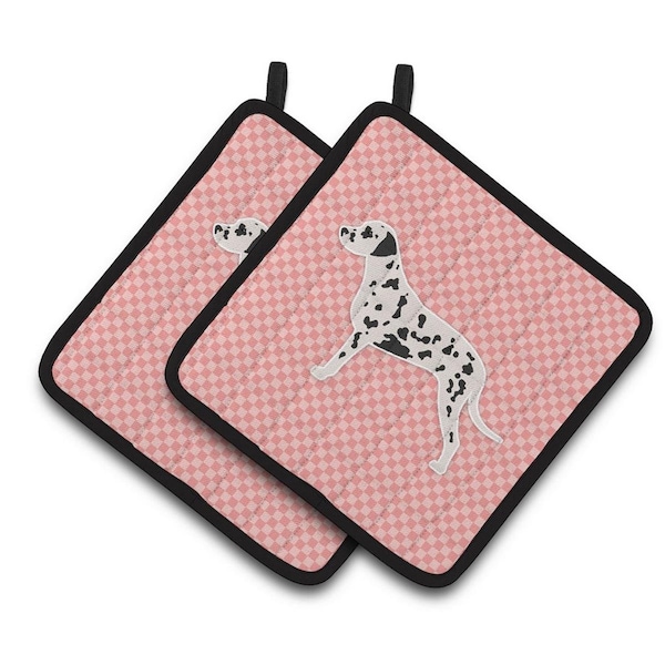 Carolines Treasures Dalmatian Checkerboard Pink Pair of Pot Holders - BB3583PTHD