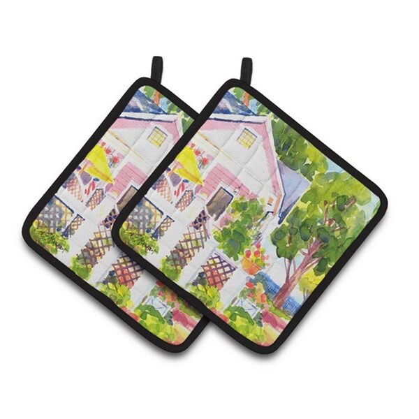 Carolines Treasures White Cottage at the Beach Pair of Pot Holders, 7.5 x 3 x 7.5 in. - 6130PTHD