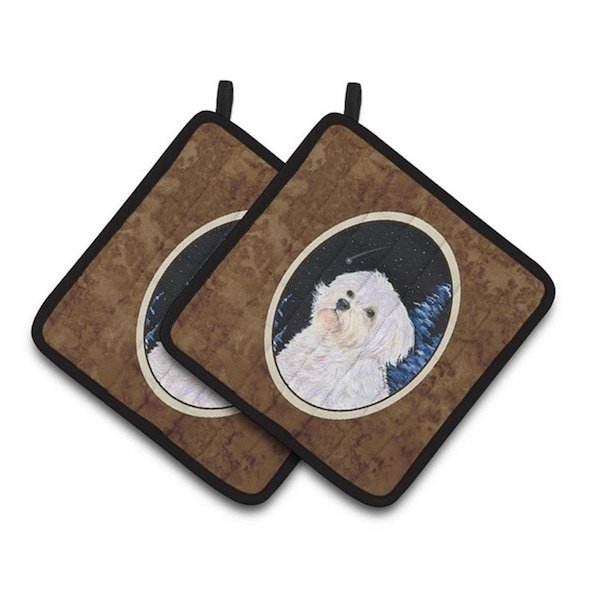 Carolines Treasures Starry Night Maltese Pair of Pot Holders, 7.5 x 3 x 7.5 in. - SS8461PTHD