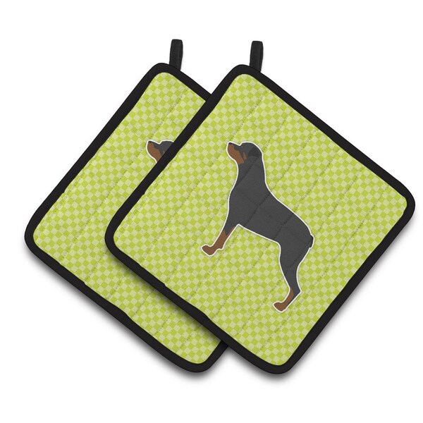 Carolines Treasures Rottweiler Checkerboard Green Pair of Pot Holders - BB3866PTHD