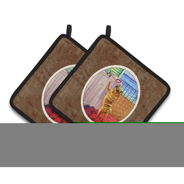 Carolines Treasures Helping Himself Fawn Pug Pair of Pot Holders - 7027PTHD