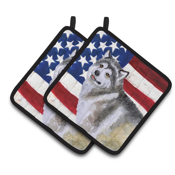Carolines Treasures Alaskan Malamute Patriotic Pair of Pot Holders - BB9638PTHD