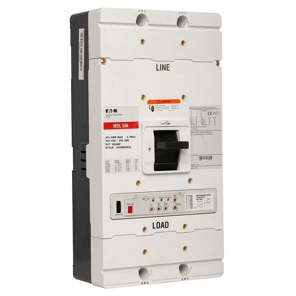 Eaton Molded Case Circuit Breaker, MDL Series, 800A, 3 Pole, 600V AC, 65kA at 240V AC - MDL3800