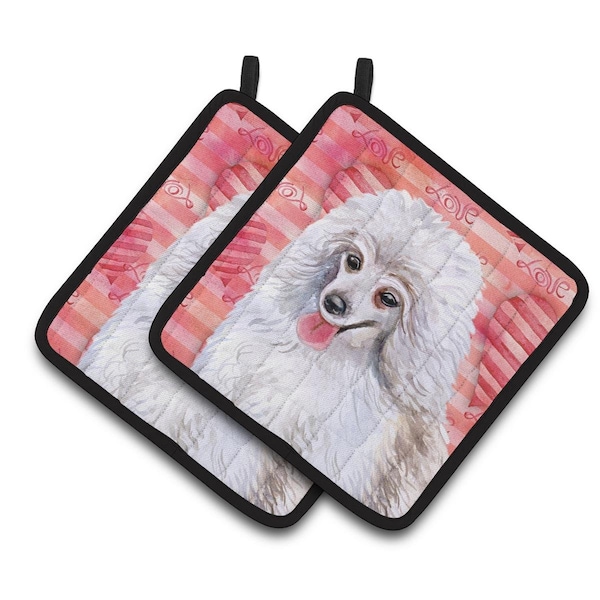 Carolines Treasures Medium White Poodle Love Pair of Pot Holders - BB9770PTHD