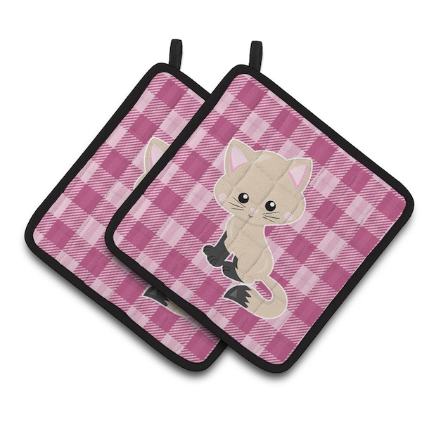 Carolines Treasures Kitten Cat on Pink Pair of Pot Holders - BB6886PTHD