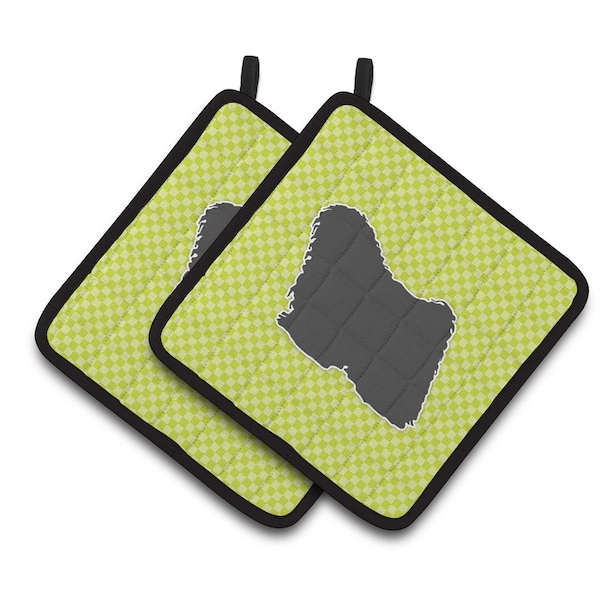 Carolines Treasures Puli Checkerboard Green Pair of Pot Holders - BB3863PTHD