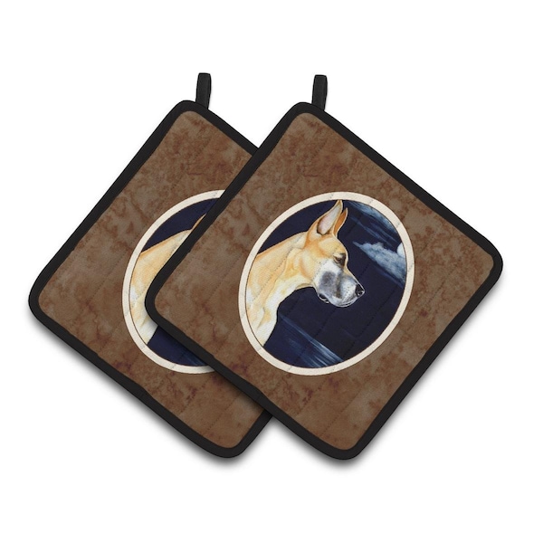 Carolines Treasures Fawn Great Dane Moonlight Stroll Pair of Pot Holders - 7100PTHD