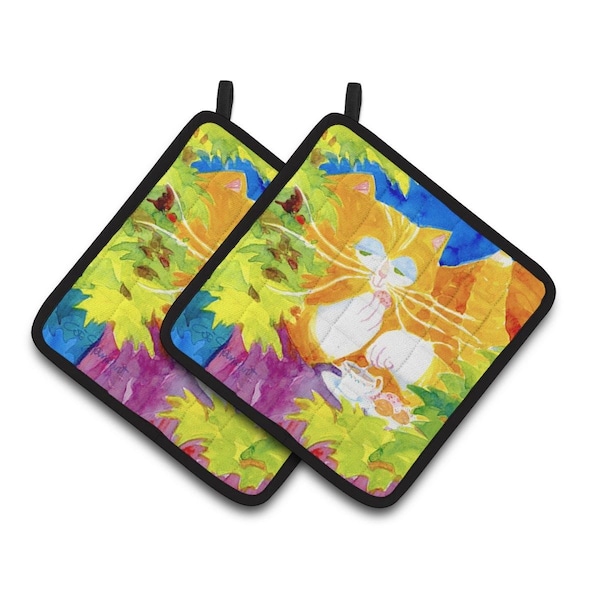 Carolines Treasures Cat Tea Time Pair of Pot Holders - 6101PTHD