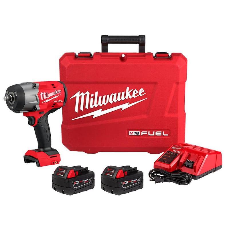 Llave de impacto inalámbrica de alto torque Milwaukee M18 FUEL 18V con motor sin escobillas de iones de litio de 1/2 pulgadas y anillo de fricción Kit - 2967-22