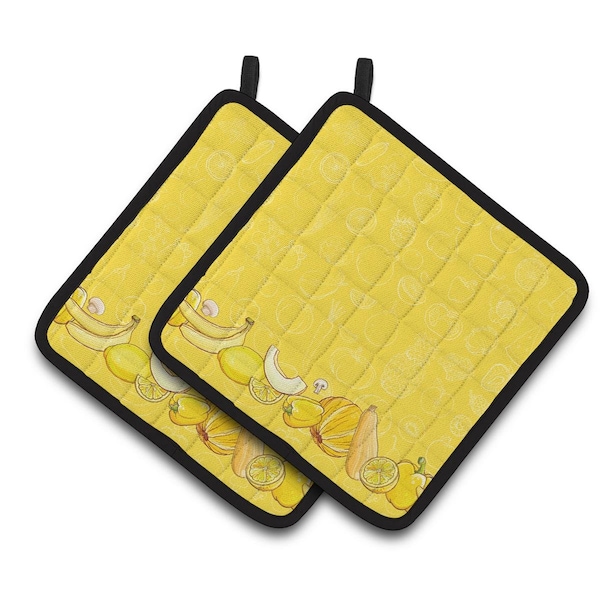 Carolines Treasures Fruits and Vegetables in Yellow Pair of Pot Holders - BB5134PTHD