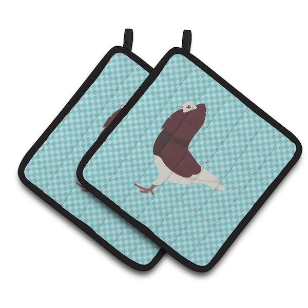 Carolines Treasures Capuchin Red Pigeon Blue Check Pair of Pot Holders - BB8122PTHD
