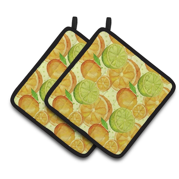 Carolines Treasures Watercolor Limes and Oranges Citrus Pair of Pot Holders - BB7517PTHD