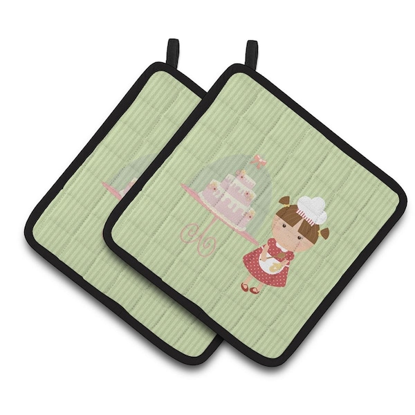 Carolines Treasures Cake Baker Brunette Green Pair of Pot Holders - BB7256PTHD