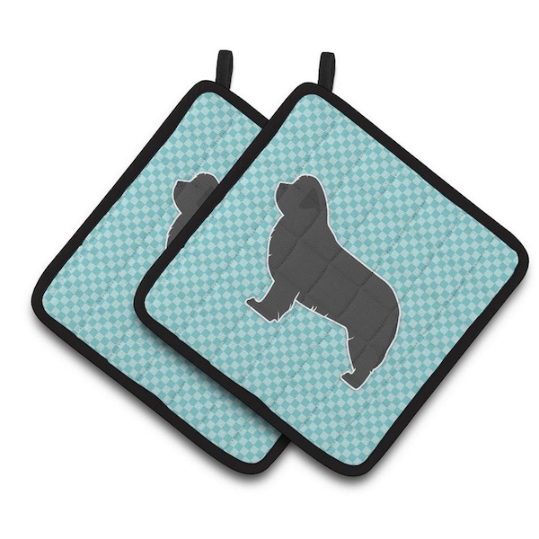 Carolines Treasures Newfoundland Checkerboard Blue Pair of Pot Holders - BB3764PTHD