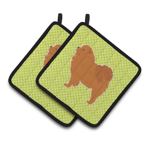 Carolines Treasures Chow Chow Checkerboard Green Pair of Pot Holders - BB3851PTHD