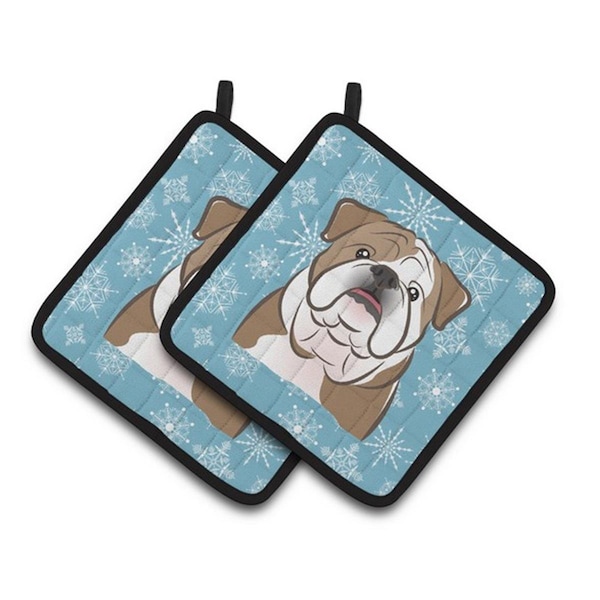 Carolines Treasures Snowflake English Bulldog Pair of Pot Holders, 7.5 x 3 x 7.5 in. - BB1653PTHD