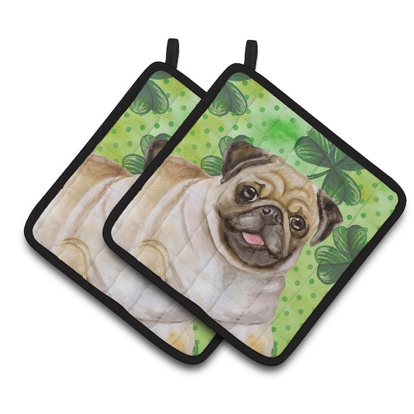 Carolines Treasures Fawn Pug St.Patricks Pair of Pot Holders - BB9892PTHD