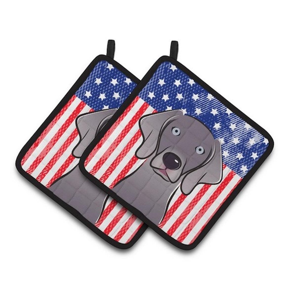 Carolines Treasures American Flag and Weimaraner Pair of Pot Holders, 7.5 x 3 x 7.5 in. - BB2161PTHD