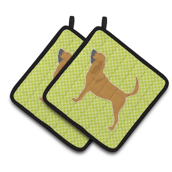 Carolines Treasures Bloodhound Checkerboard Green Pair of Pot Holders - BB3784PTHD