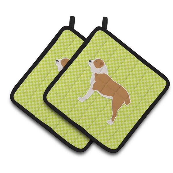 Carolines Treasures Central Asian Shepherd Dog Checkerboard Green Pair of Pot Holders - BB3828PTHD