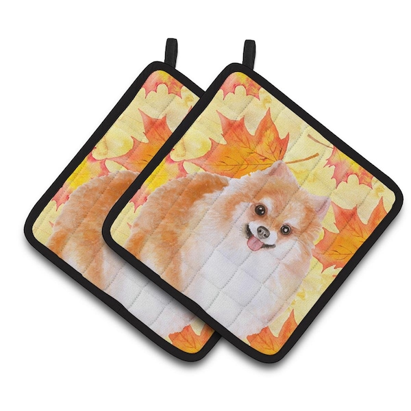 Carolines Treasures Pomeranian No. 2 Fall Pair of Pot Holders - BB9977PTHD